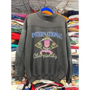 Vintage 1990 IOU International Championship Sweatshirt Mens XL Black Mock Neck
